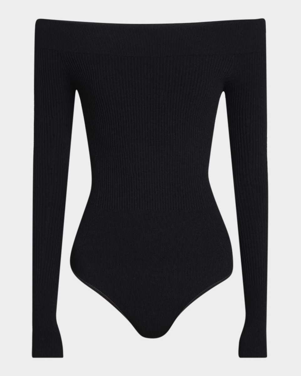 Off-The-Shoulder Long-Sleeve Rib Bodysuit